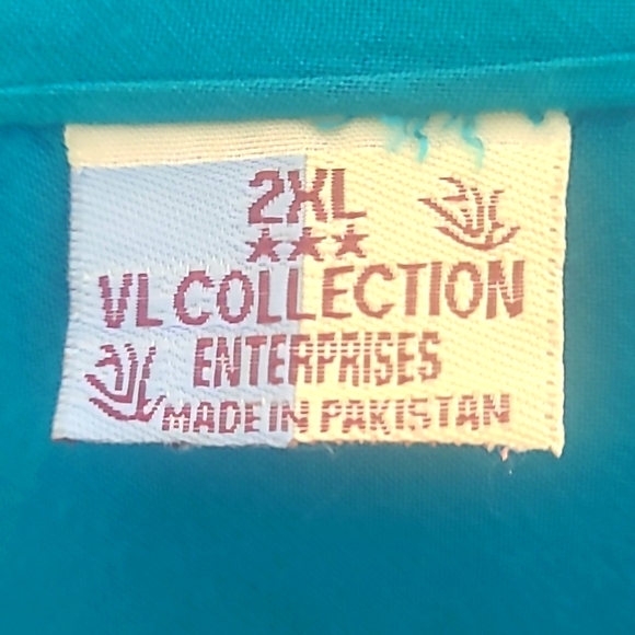 Tunic long sleeve flowy Embroidered Geometric Print 100% cotton Turquoise Teal - Picture 5 of 5